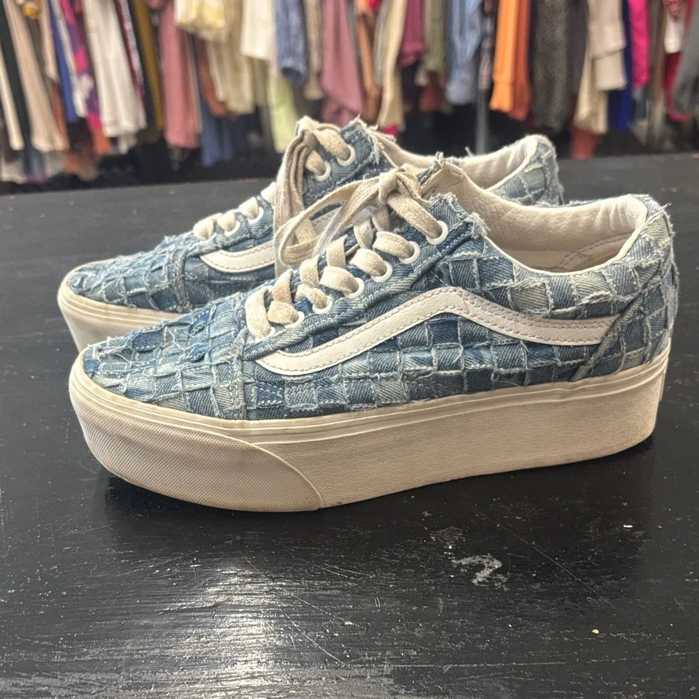 Vans Old Skool Stackform Woven Denim Sneakers Mens 7 Womens 8.5 - Picture 3 of 12